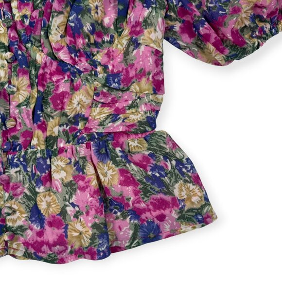 NWOT ASTR The Label Floral Bustier Puff Sleeve Peplum Top - Picture 5 of 8